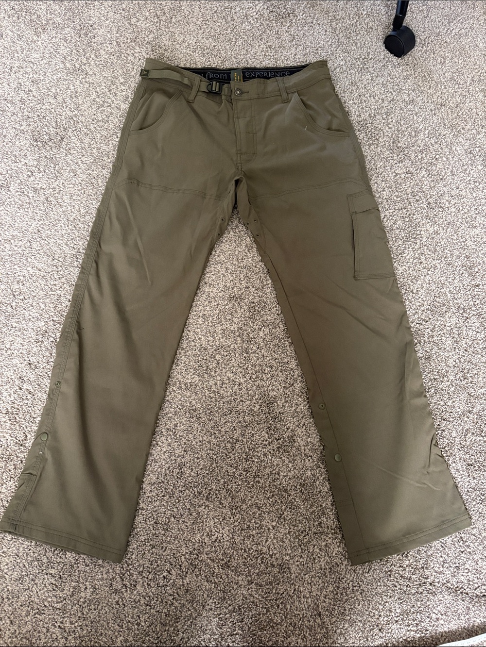 Prana Olive Green Cargo Pants with Integrated Belt